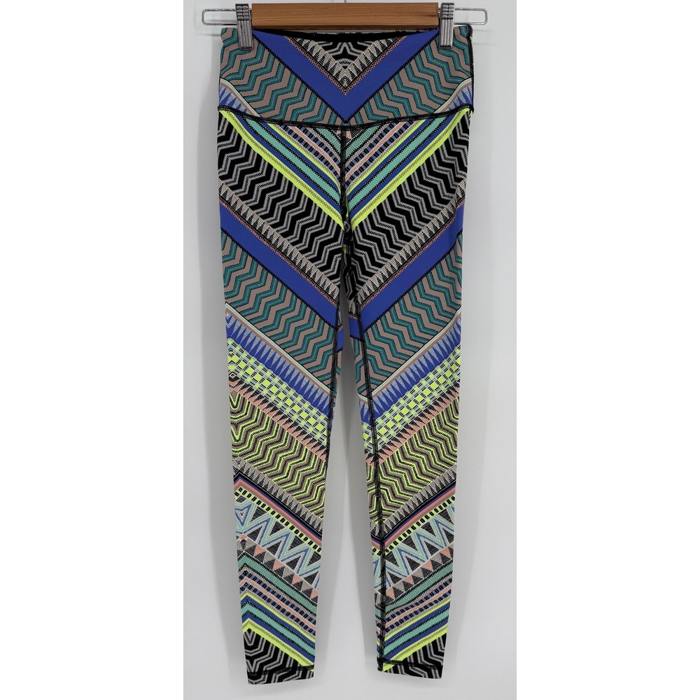 Victorias Secret VSX Sport Knockout Leggings Blue Neon Geometric Short Sz XS